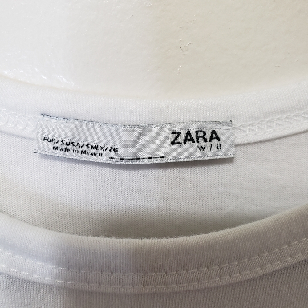 Zara Front Text Infinite Basic White Tee Small Si… - image 7